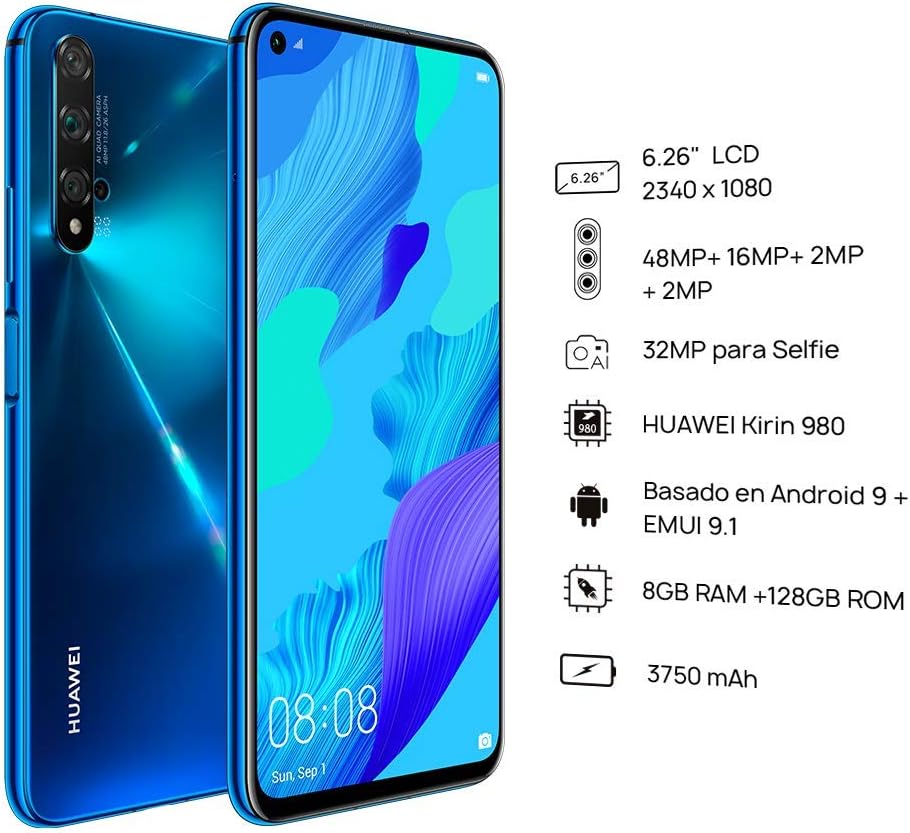 Huawei Nova 5T (Dual SIM) - 128GB - Crush Blue (Unlocked) Smartphone