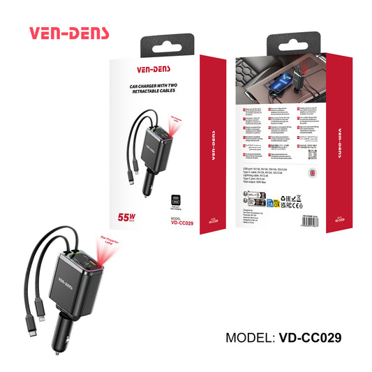 55W Car Charger - with TWO Cables